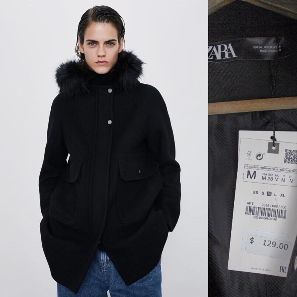Zara Fur Lined Hooded Parka Jacket Coat NWT M